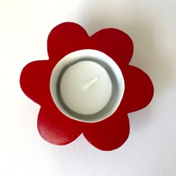 Red Flower Tea Light Candle Holder - Handmade with Paper Mache - Picture 1 of 4